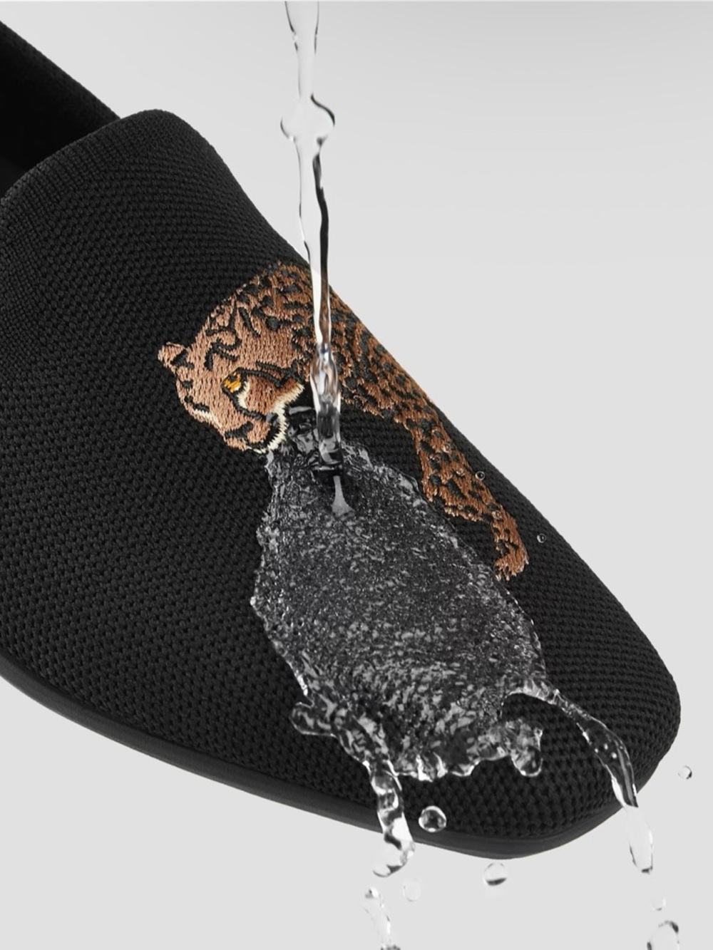 VIVAIA Samantha Square Black Knit Loafers w Leopard Embroidery Water Resistant - Picture 6 of 6